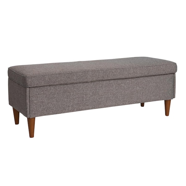 Storied Home Atley Heathered Brown Fabric Upholstered Bedroom Bench Backless with Storage and Solid Wood Legs