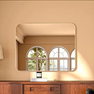 32 in. W x 40 in. H Rectangular Aluminum Framed Modern Gold Rounded Wall Mirror