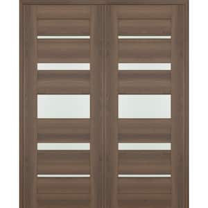 Vona 07-03-72 in. x 80 in. Both Active 5-Lite Frosted Glass Pecan Nutwood Wood Composite Double Prehung Interior Door