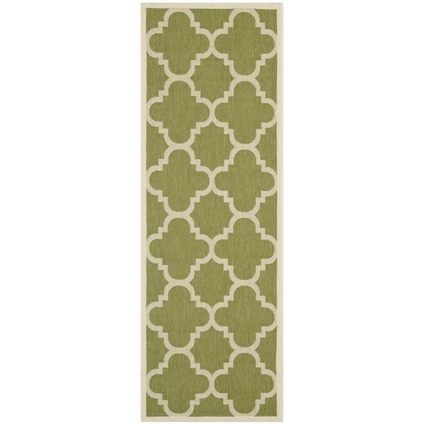 SAFAVIEH Courtyard Green/Beige 2 ft. x 7 ft. Geometric Indoor/Outdoor Patio  Runner Rug