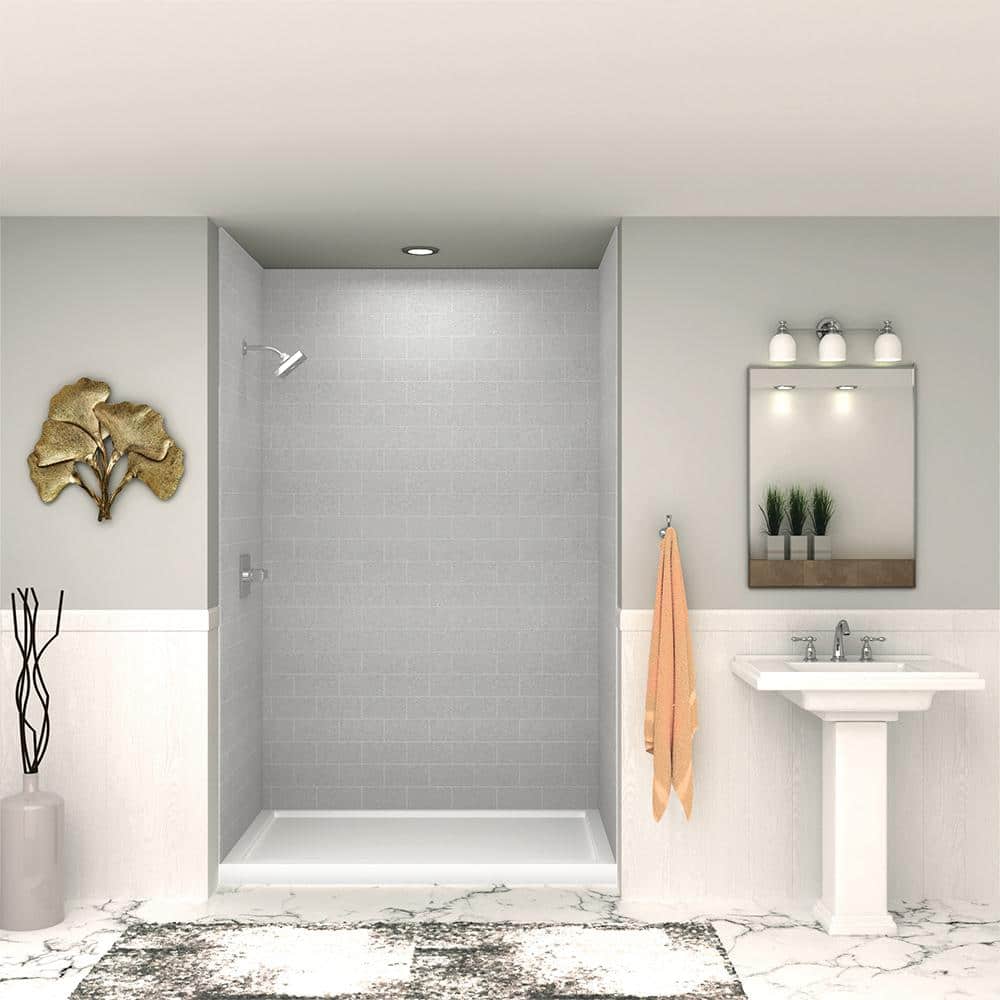 Gray Beach Subway Tile 36" x 60" x 96" Shower Wall Kit