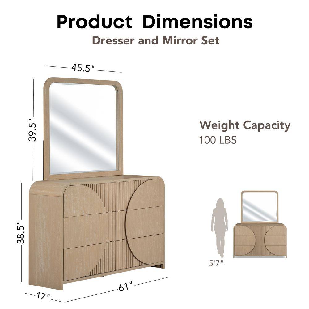 Natural Solid Wood Queen Bedroom Set with Geometric Details