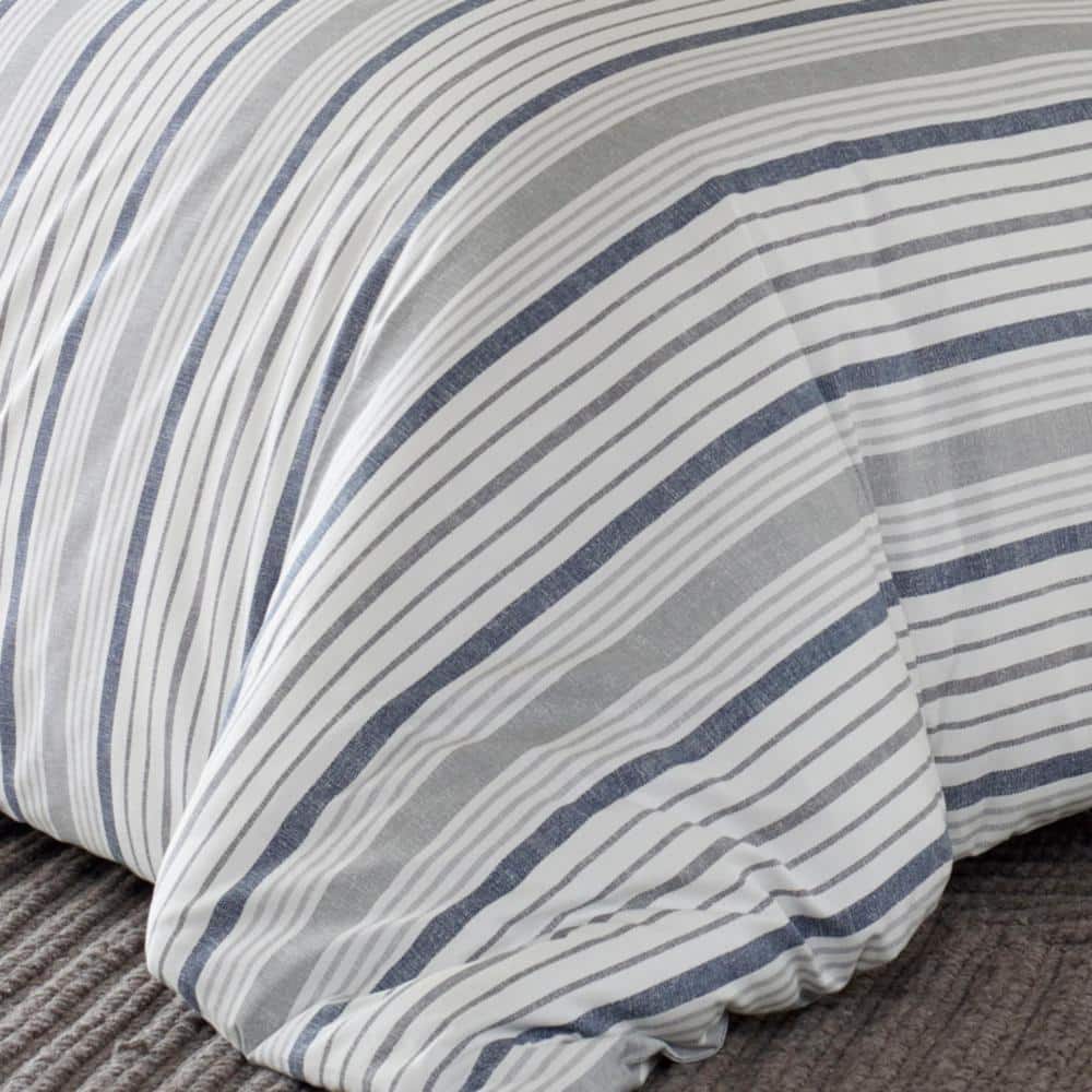 Slate Blue and Gray Cotton King Duvet Cover Set