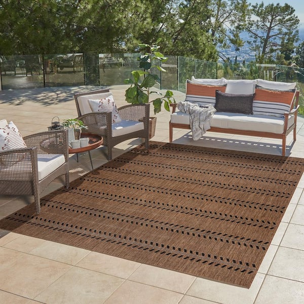 Paseo Moran Stripe Havana/Black 9 ft. x 13 ft. Striped Indoor/Outdoor Area Rug