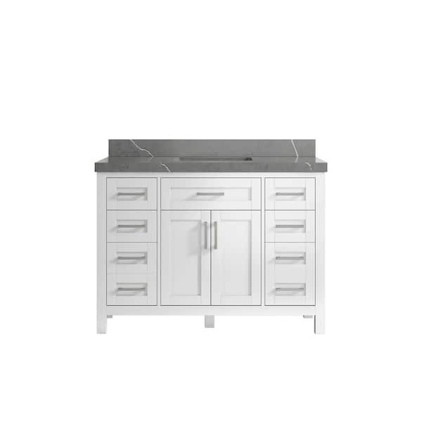 Willow Collections Cambridge 48 in. W x 22 in. D x 36 in. H Bath Vanity in White with 2 in. Piatra Gray Quartz Top