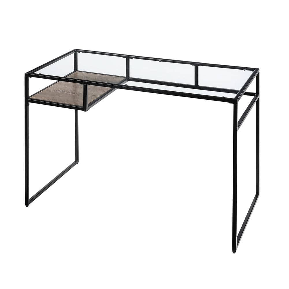 Romina 52'' Black Glass-Top Occasional Table with Espresso X-Shaped Base
