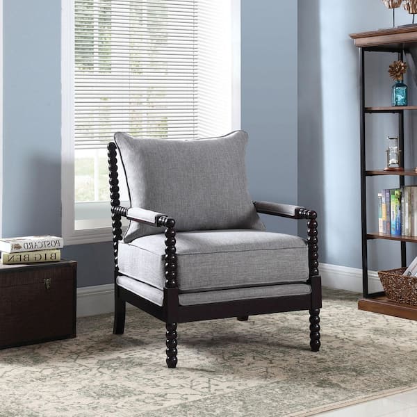 Blanchett Grey and Black Fabric Upholstered Bobbin Accent Chair