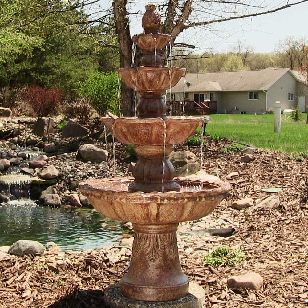 Tan Fiberglass Resin 4-Tier Pineapple Outdoor Water Fountain