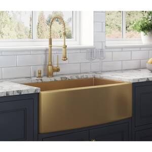 Farmhouse Apron-Front Stainless Steel 33 in. Single Bowl Kitchen Sink in Brass Tone Matte Gold