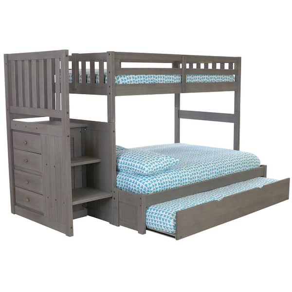 OS Home and Office Furniture Charcoal Mission Gray Twin Over Full Staircase Bunkbed with Twin Trundle