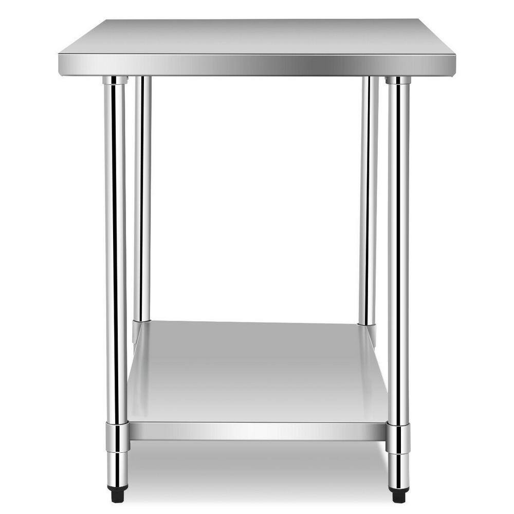 48" Silver Stainless Steel Kitchen Worktable with Storage Shelf