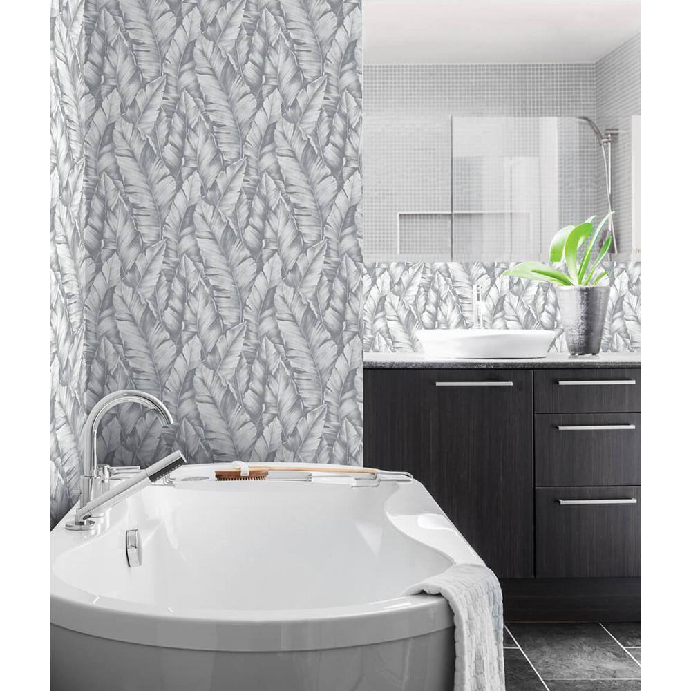Daydream Gray Tropical Banana Leaves Peel and Stick Wallpaper