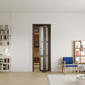 30 in x 80 in, Gray Brown, MDF & Water-Proof PVC Covering, Three Frosted Glass Panel Bi-Fold Interior Door for Closet