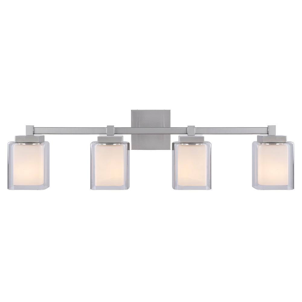 32-inch Satin Nickel 4-Light Vanity Fixture with Clear Glass Shades
