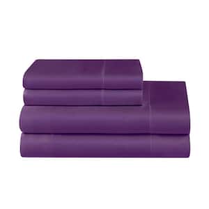 4-Piece Purple Satin King Sheet Set
