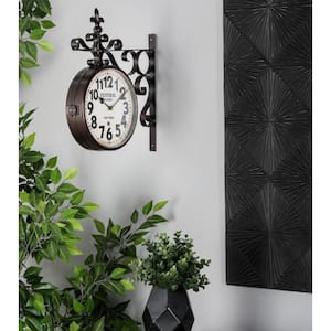15 in. x 16 in. Black Metal Vintage Style Wall Clock with Scroll Designs