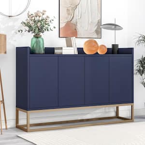 Modern and Elegant Navy Wood 47.2 in. Sideboard with Gold Metal Legs, Adjustable Shelf and Rebound Device