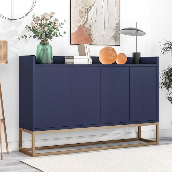 Harper & Bright Designs Modern and Elegant Navy Wood 47.2 in. Sideboard with Gold Metal Legs, Adjustable Shelf and Rebound Device
