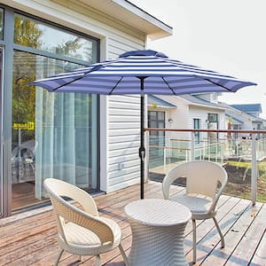 9 ft. Steel Crank and Tilt Stripe Market Patio Umbrella in Royal Blue and White