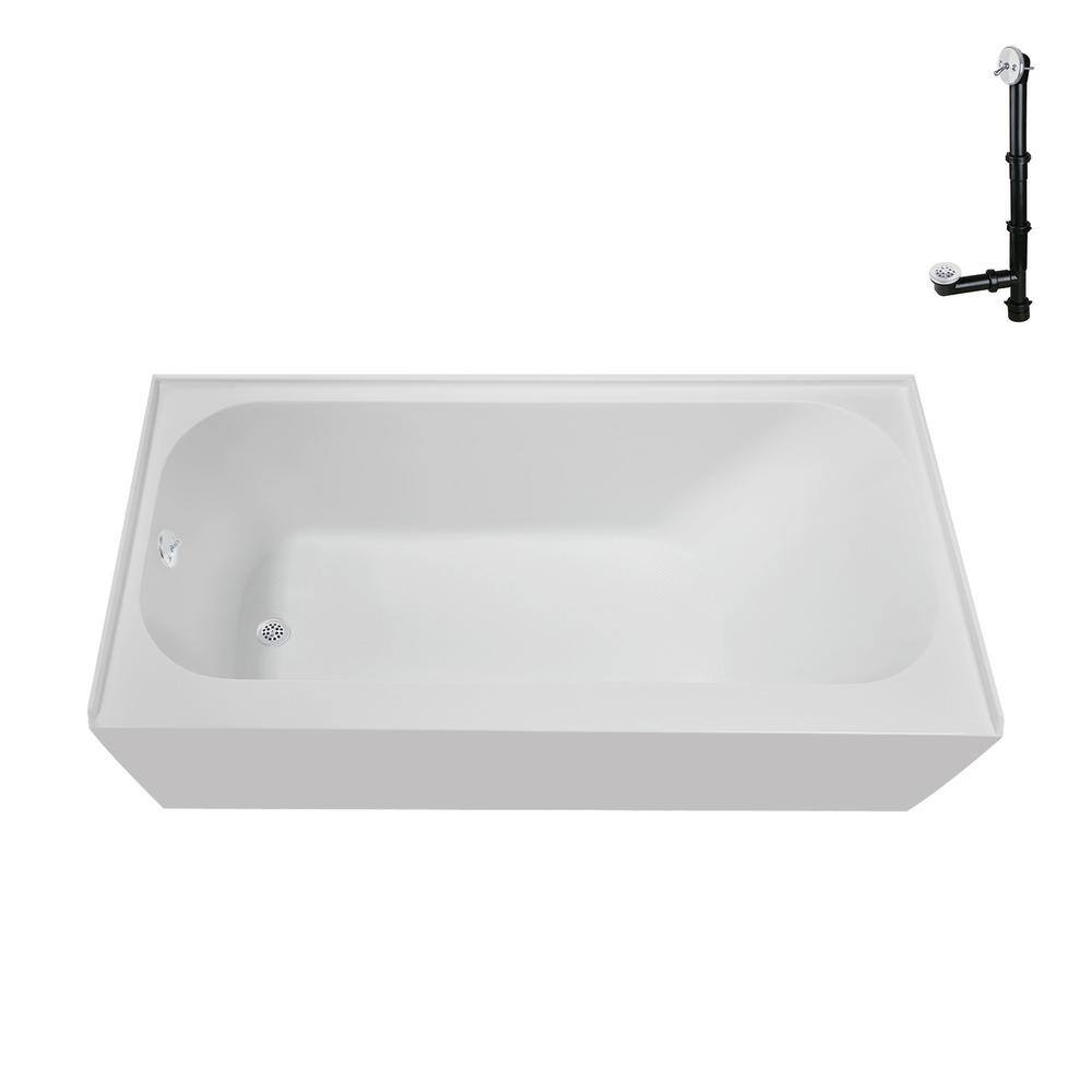Glossy White Acrylic Rectangular Alcove Bathtub with Left-Hand Drain