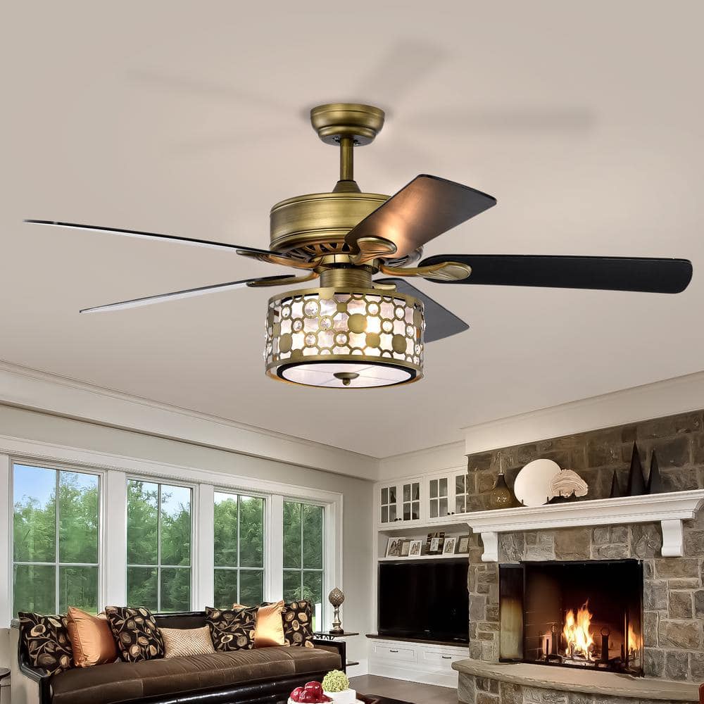 Sunpez 52 in. Indoor Antique Brass Modern Ceiling Fan with Remote ...