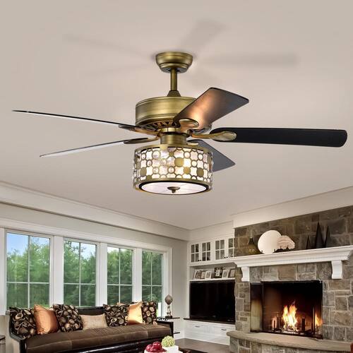 52 in. Indoor Antique Brass Modern Ceiling Fan with Remote Control, 5 Reversible Blades and AC Motor, no Bulb Ceiling Fans