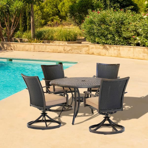 Hanover Traditions 5-Piece Wicker Outdoor Dining Set with Tan Cushions