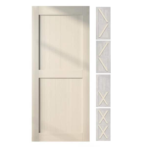 HOMACER 48 in. x 80 in. 5-in-1 Design Tinsmith Gray Solid Natural Pine Wood Panel Interior Sliding Barn Door Slab with Frame
