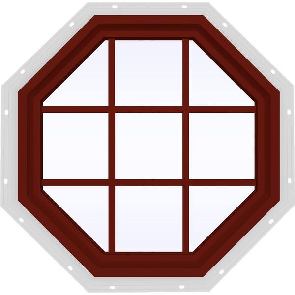 JELD-WEN 35.5 in. x 35.5 in. V-4500 Series Red Painted Vinyl Fixed Octagon Geometric Window with Colonial Grids/Grilles