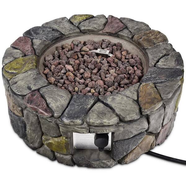 Barton Propane Fire Pit Outdoor, Propane Gas Fire Bowl with Lava Rocks  Cover, Auto-Ignition Outdoor Fireplace, 40,000 BTU, Dark Grey (27.5 inch)