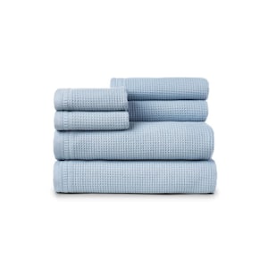 6-Piece Silvery Blue Oceana Solid Cotton Waffle Towel Set