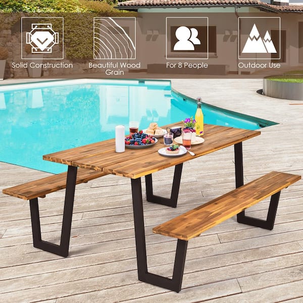 Costway Natural Rectangle Wood Picnic Table Dining Table Set with