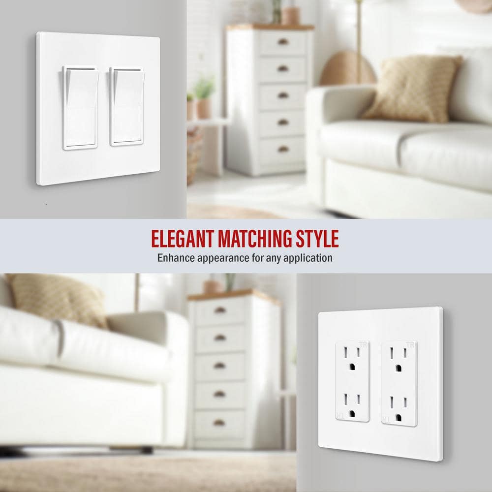 White 2-Gang Screwless Plastic Wall Plate Set