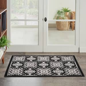 Aloha Black White doormat 3 ft. x 4 ft. Geometric Boho Moroccan Indoor/Outdoor Kitchen Area Rug