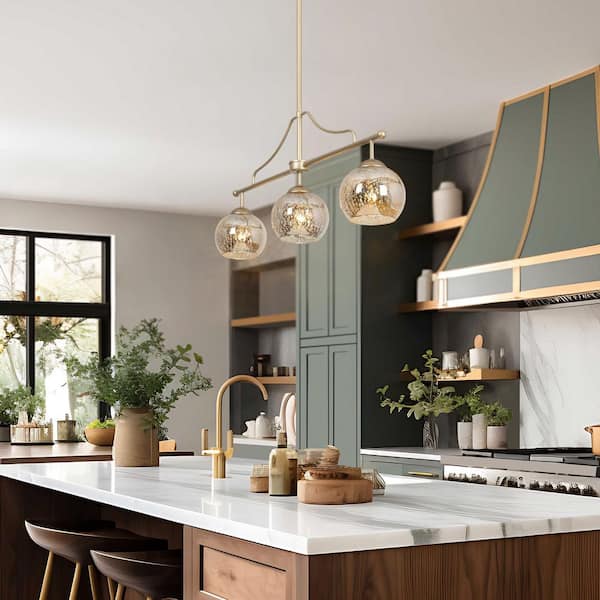 Zevni 3-Light Modern Gold Kitchen Island Chandelier Lighting