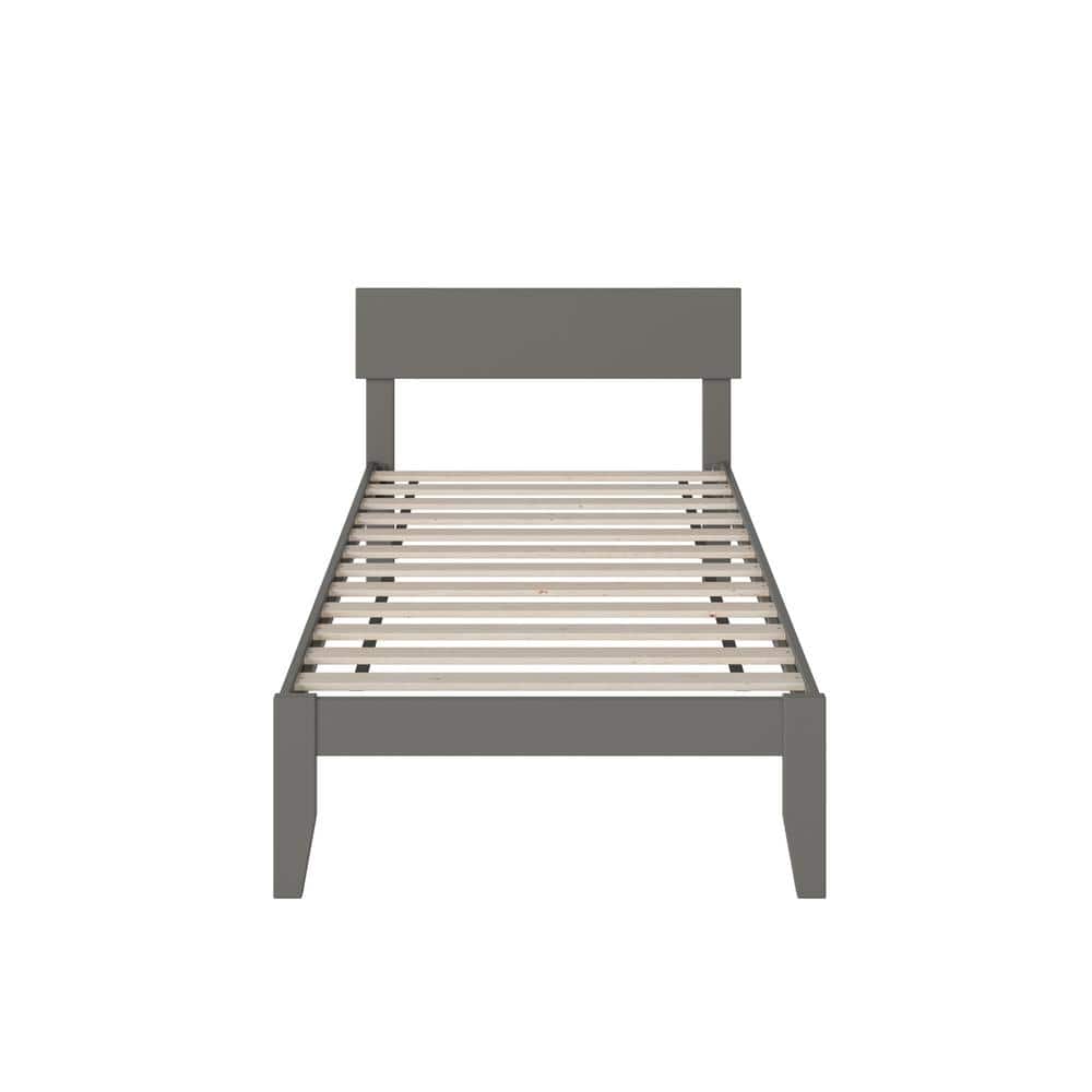 Twin Gray Solid Wood Panel Headboard Bed Frame