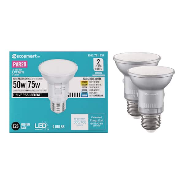 Universal Select 50/75-Watt Equivalent PAR20 Dimmable Adjustable Beam Angle LED Light Bulb with 6 CCT (2-Pack)