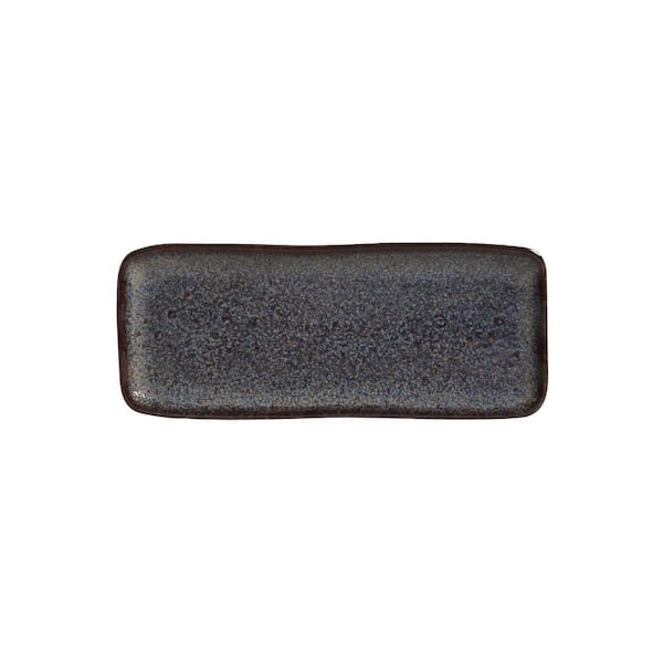 PORTO BRASIL 8.66 in. Titanium Dark Blue Stoneware Rectangular Platter Organic (Set of 4)
