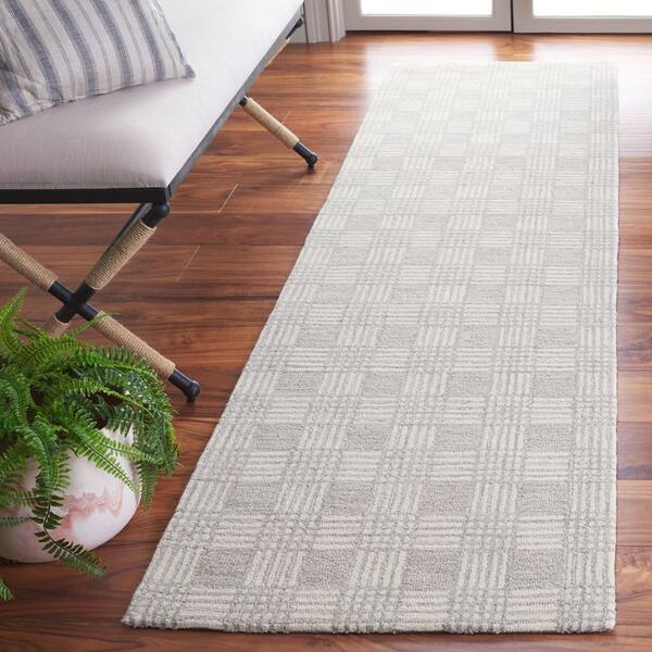 Ebony 2 ft. x 9 ft. Light Gray/Ivory Check Runner Rug