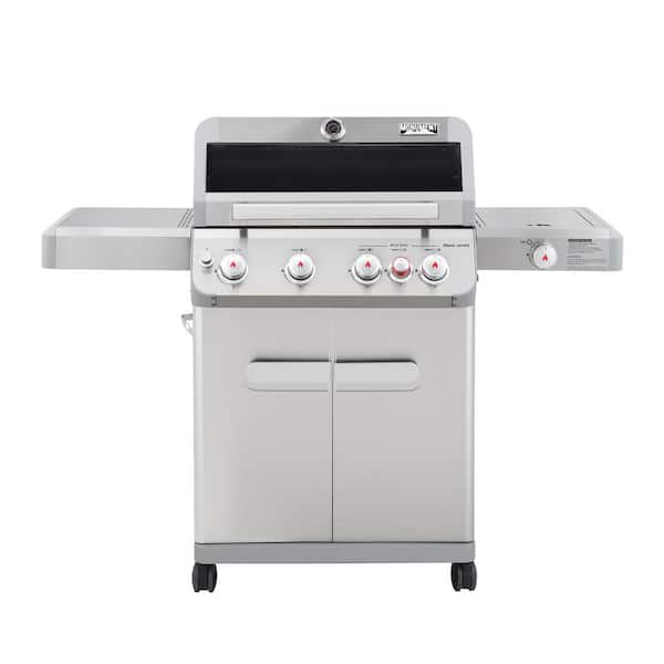 Monument Grills Mesa 4-Burner Propane Gas Grill in Stainless Steel with Broil Zone, Clear View Lid, Side Burner and LED Controls