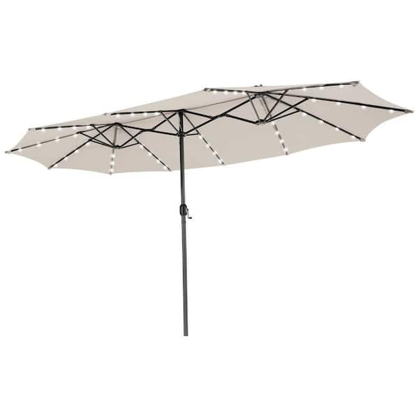 WELLFOR 15 ft. Steel Twin Market Solar Patio Umbrella with 48 LED ...