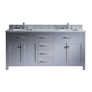 Caroline 72 in. W Bath Vanity in Gray with Marble Vanity Top in White with Square Basin