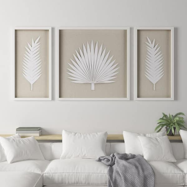Unbranded Dimensional 3-Piece Rice Paper Palm Leaves Shadowbox Wall Decor Framed Art Print 25.2 in. x 25.2 in. for Living Room