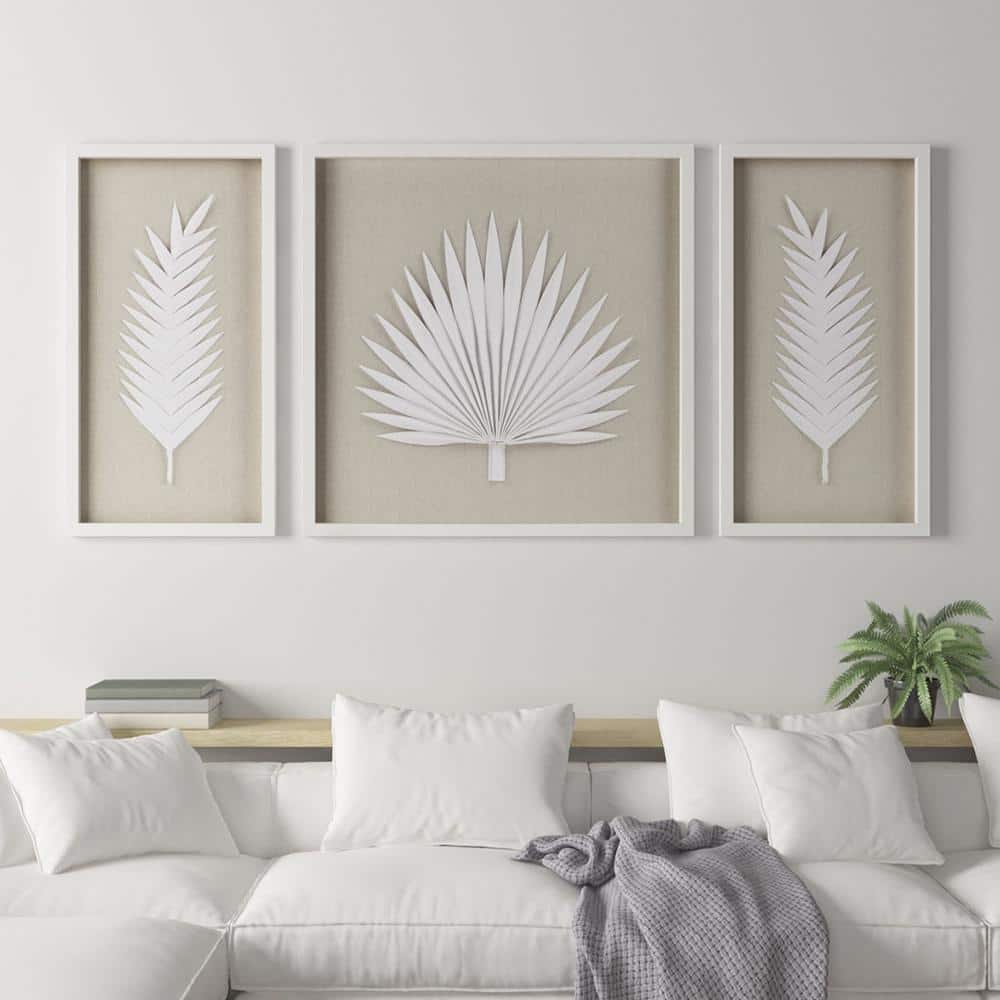 Dimensional 3-Piece Rice Paper Palm Leaves Shadowbox Wall Decor Framed Art 