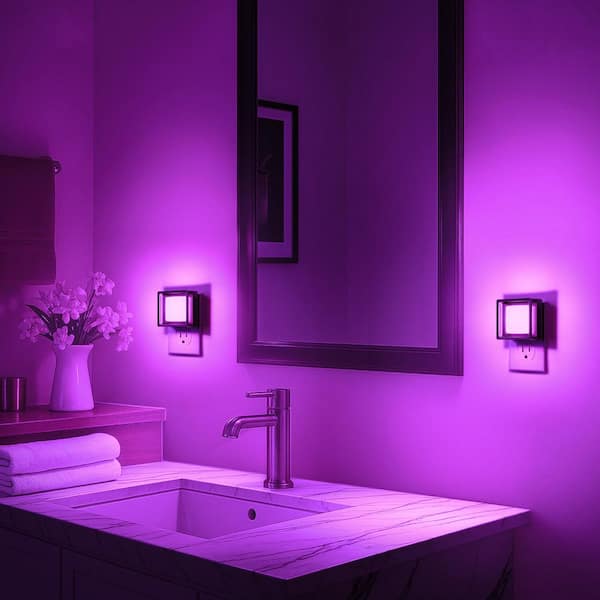 Purple Night Lights Dusk to Dawn Sensor, Adjustable Brightness for Bedroom, Bathroom, Hallway, Halloween, Party(2-Pack)