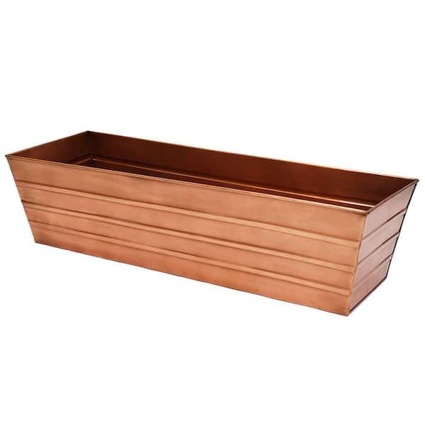 Large Galvanized Steel Flower Box Planter, 35.25 Inch Wide, Copper Plated
