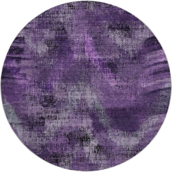 Dream Shag Premium Machine Washable Abstract ADS792 Purple 8 ft. x 8 ft. Round Rug