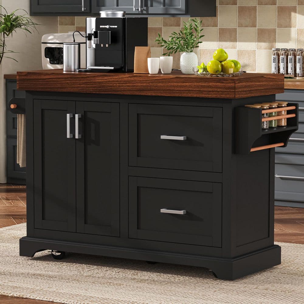 Ziyudura White Wood 53 in. Kitchen Island with 3.5 in. Thick