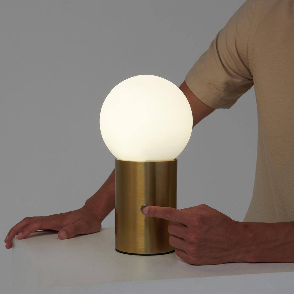 Kai 11" Antique Brass Globe Table Lamp with USB Port
