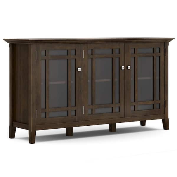 Simpli Home Bedford Dark Tobacco Brown 62 in. SOLID WOOD Transitional Storage Cabinet with 3 Shelves